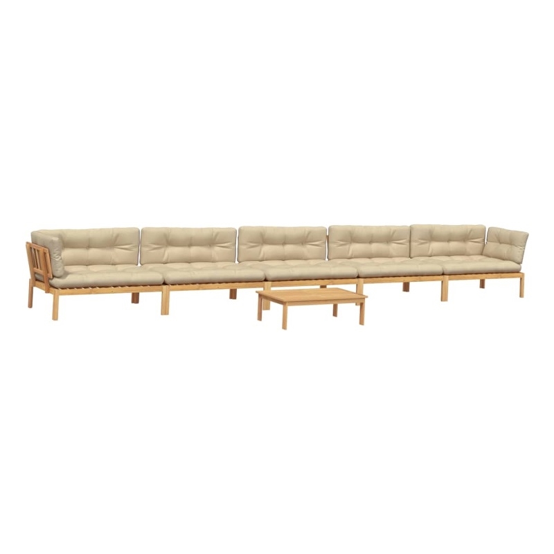 vidaXL Solid Acacia Wood & Polyester Pallet Sofa Set Beige & Natural Wood