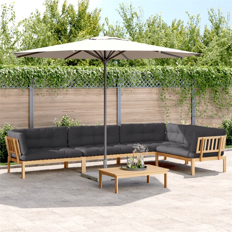vidaXL Solid Acacia Wood & Polyester Large Pallet Sofa Set in Anthracite