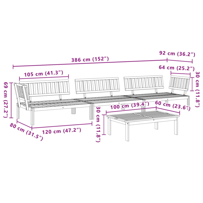 vidaXL Solid Acacia Wood Large Modular Pallet Sofa Set in Natural Acacia