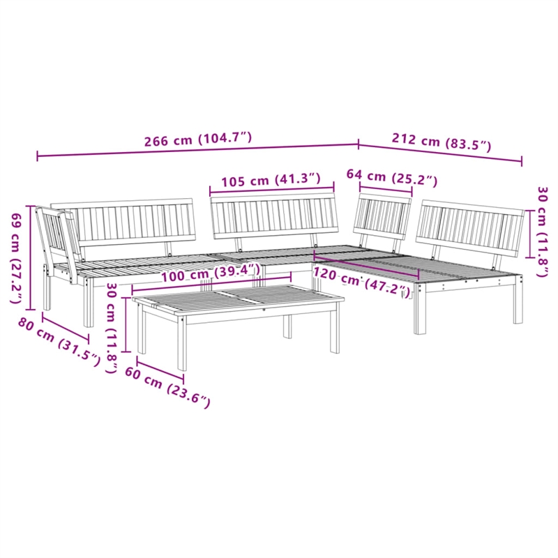 vidaXL Solid Acacia Wood Modular Garden Pallet Sofa Set in Brown