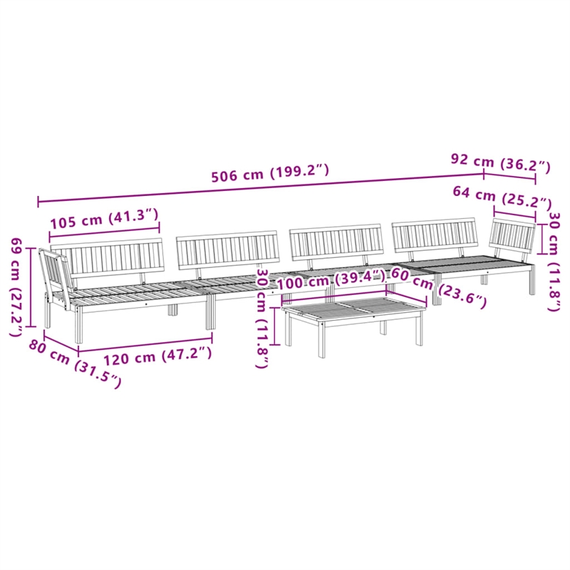 vidaXL Solid Acacia Wood Large Modular Pallet Sofa Set in Natural Wood