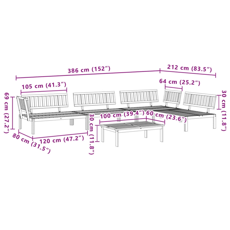 vidaXL Solid Acacia Wood Standard Modular Pallet Sofa Set in Natural Wood