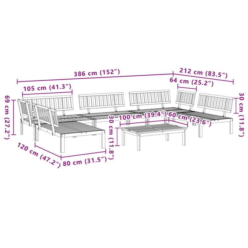 vidaXL Solid Acacia Wood Large Modular Pallet Sofa Set in Natural Wood
