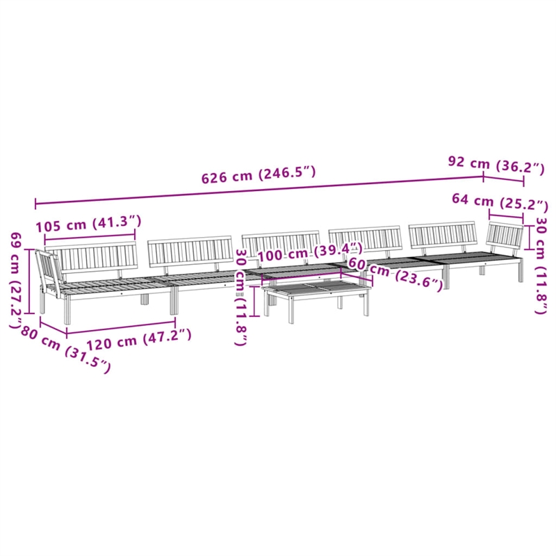 vidaXL Solid Acacia Wood Large Modular Pallet Sofa Set in Natural Wood