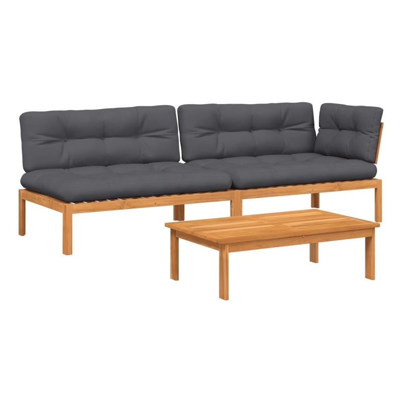 vidaXL Solid Acacia Wood Medium Modular Pallet Sofa Set in Anthracite