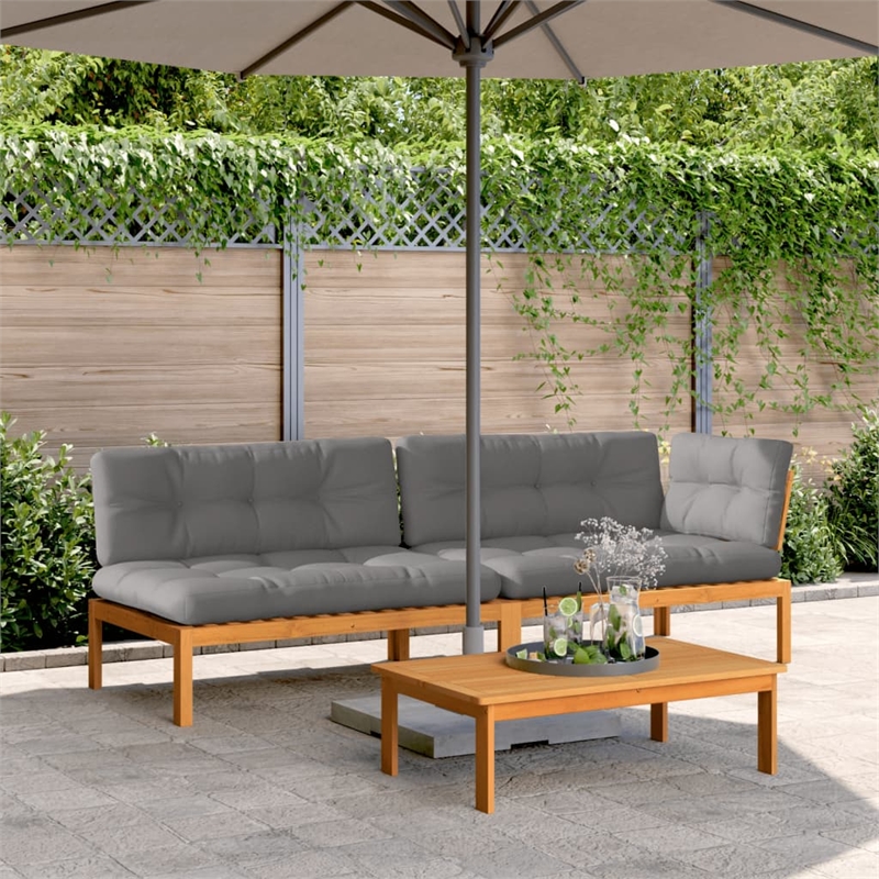 vidaXL Solid Acacia Wood Medium Modular Pallet Sofa Set in Grey