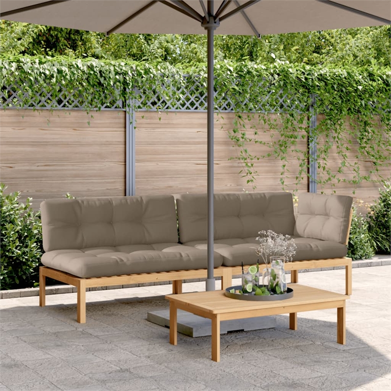 vidaXL Solid Acacia Wood Pallet Sofa Set in Taupe