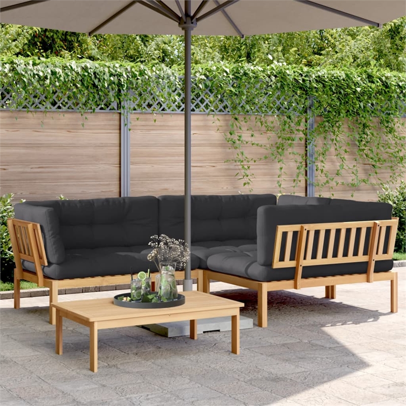 vidaXL Solid Acacia Wood Medium Modular Pallet Sofa Set in Anthracite