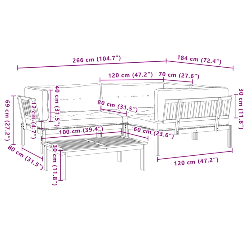 vidaXL Solid Acacia Wood Medium Modular Pallet Sofa Set in Anthracite