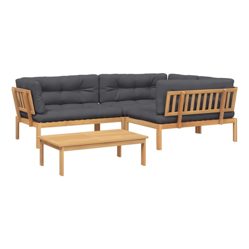vidaXL Solid Acacia Wood Medium Modular Pallet Sofa Set in Anthracite