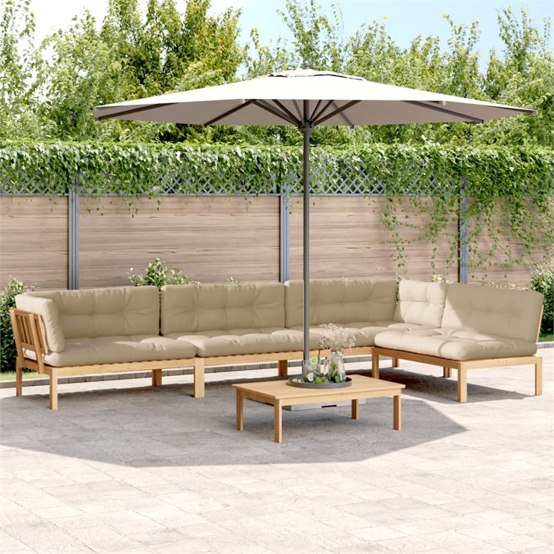 vidaXL Solid Acacia Wood & Polyester Large Pallet Sofa Set in Beige