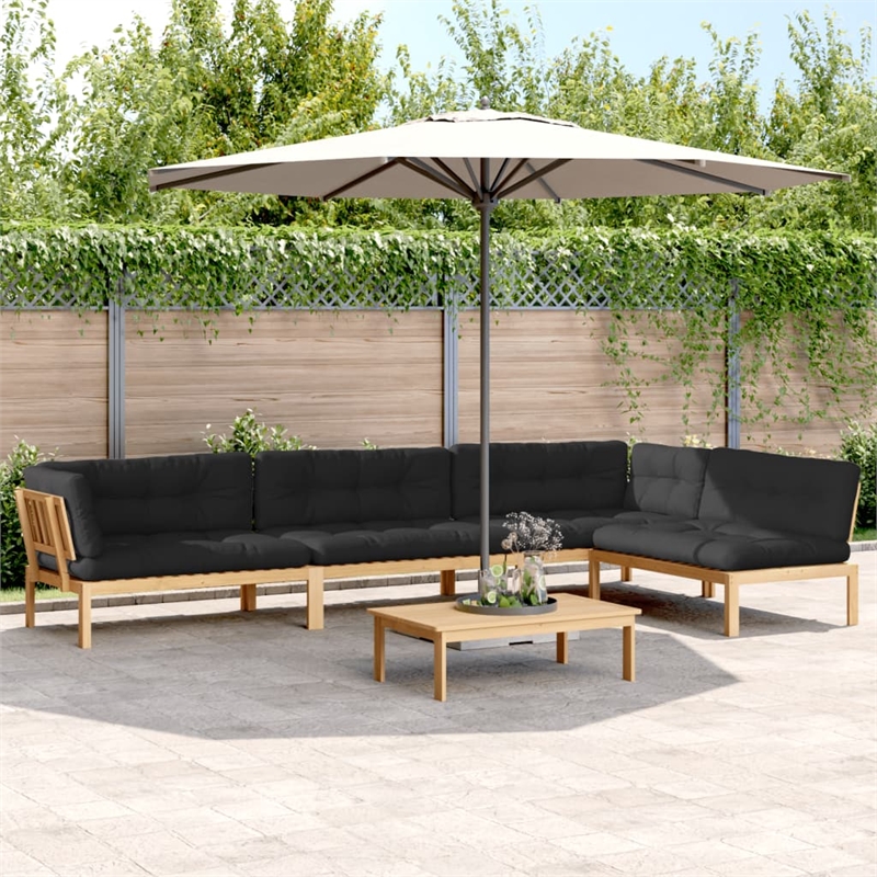 vidaXL Acacia Wood & Polyester Large Modular Pallet Sofa Set in Black & Brown