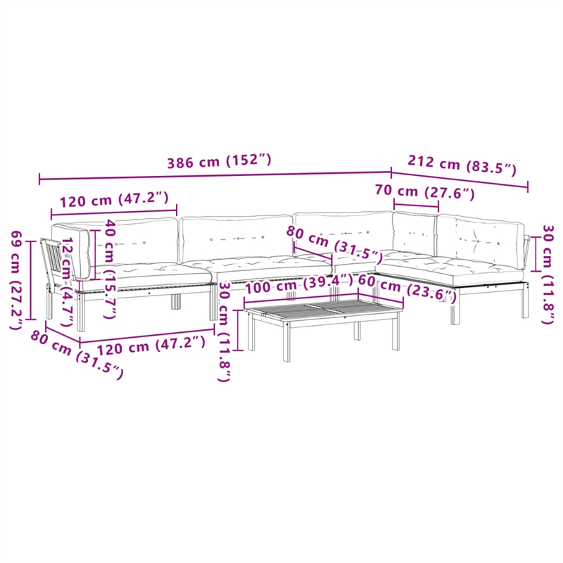 vidaXL Acacia Wood & Polyester Large Modular Pallet Sofa Set in Black & Brown