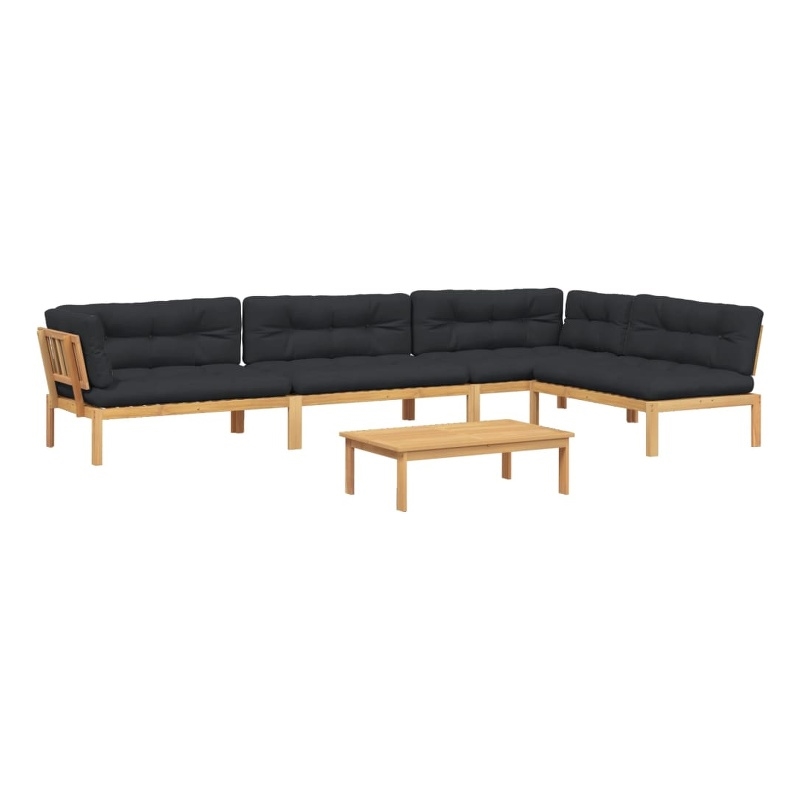 vidaXL Acacia Wood & Polyester Large Modular Pallet Sofa Set in Black & Brown