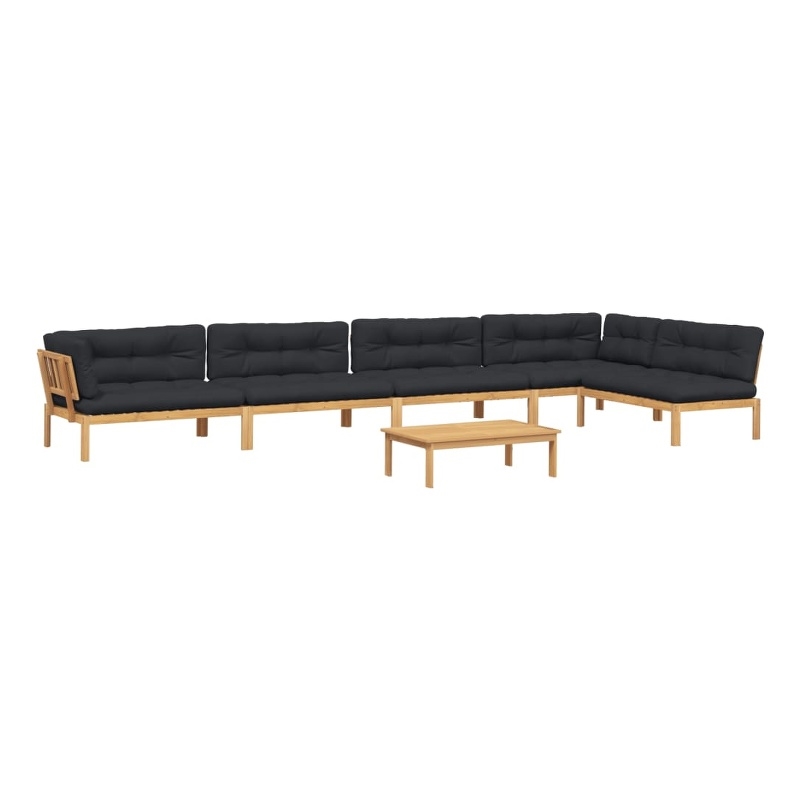 vidaXL Solid Acacia Wood Large Modular Pallet Sofa Set in Black