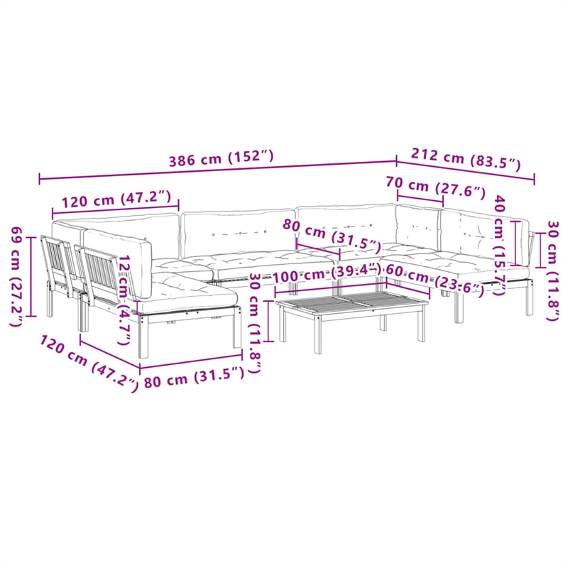 vidaXL Pallet Sofa Set in Natural Wood Color And Gray