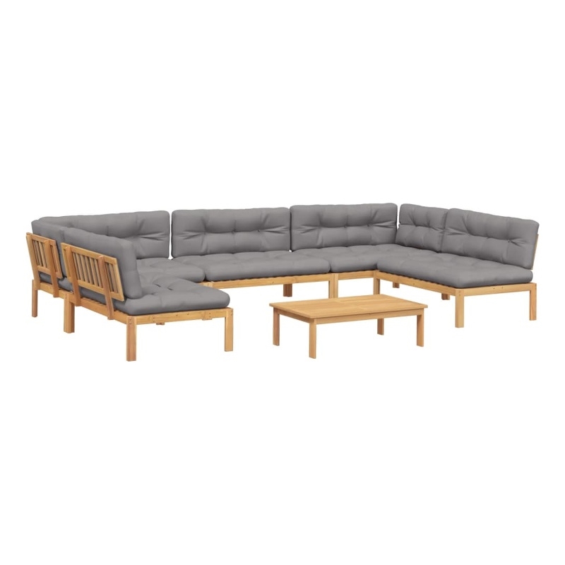 vidaXL Pallet Sofa Set in Natural Wood Color And Gray