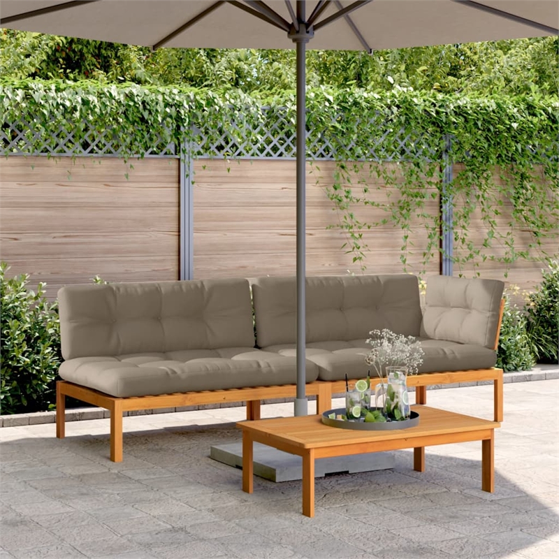 vidaXL Solid Acacia Wood With Polyester Cushions Pallet Sofa Set in Taupe