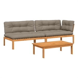 vidaXL Solid Acacia Wood With Polyester Cushions Pallet Sofa Set in Taupe
