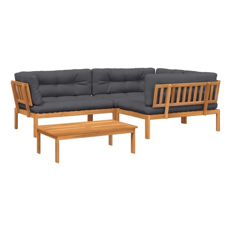 vidaXL Solid Acacia Wood With Polyester Cushions Pallet Sofa Set in Anthracite