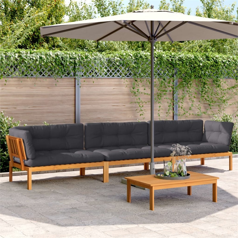 vidaXL Solid Acacia Wood Pallet Sofa Set in Anthracite & Natural Wood
