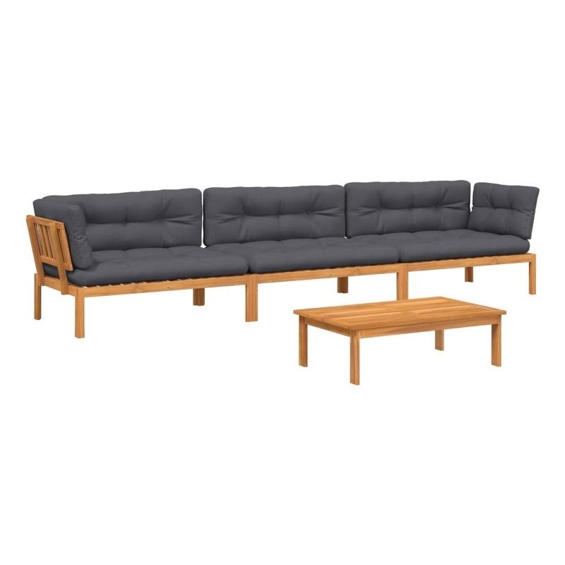 vidaXL Solid Acacia Wood Pallet Sofa Set in Anthracite & Natural Wood