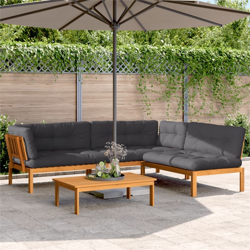 vidaXL Solid Acacia Wood Large Modular Pallet Sofa Set in Anthracite