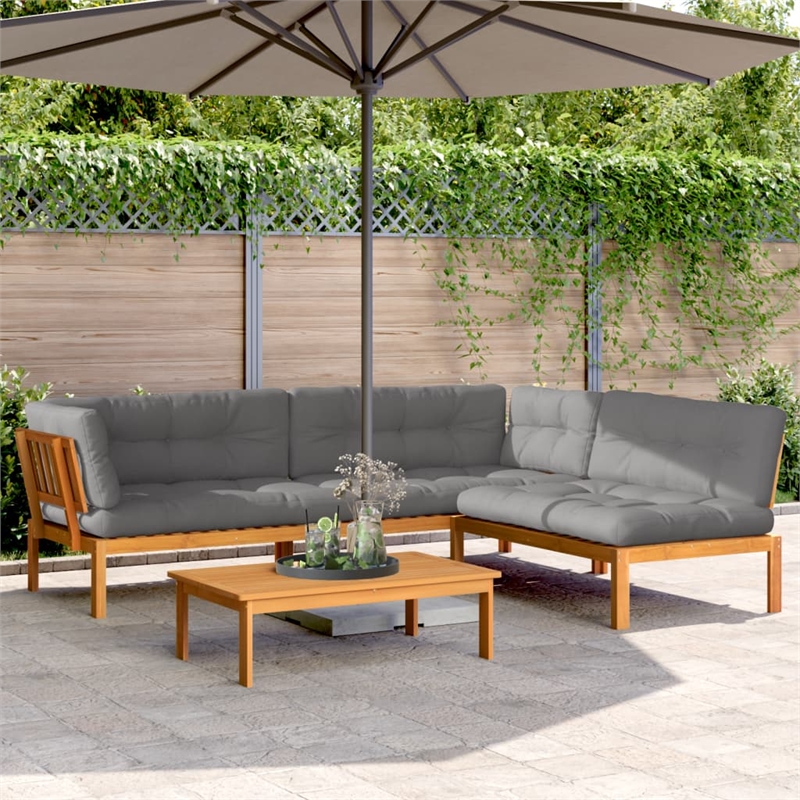 vidaXL Pallet Sofa Set in Grey & Natural Wood