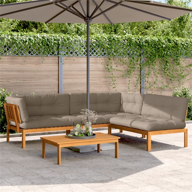 vidaXL Patio Pallet Sofa Set in Taupe & Natural Wood