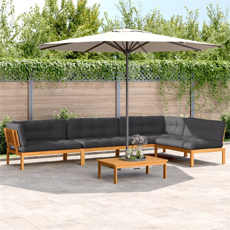 vidaXL Solid Acacia Wood Pallet Sofa Set in Anthracite
