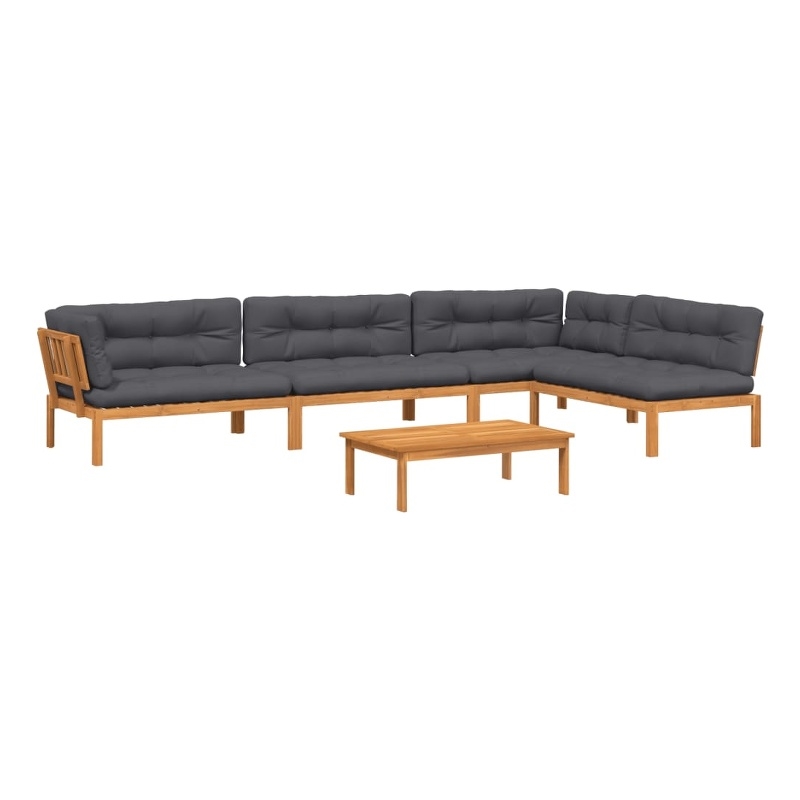 vidaXL Solid Acacia Wood Pallet Sofa Set in Anthracite