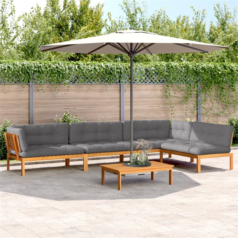 vidaXL Solid Acacia Wood Pallet Sofa Set With Grey Cushions