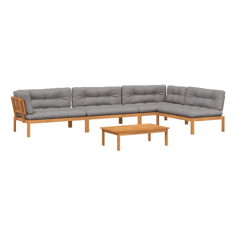 vidaXL Solid Acacia Wood Pallet Sofa Set With Grey Cushions