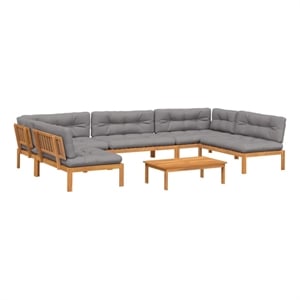vidaXL Solid Acacia Wood Large Pallet Sofa Set in Natural Wood w/ Grey Cushions