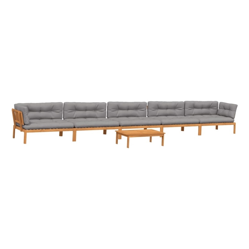 vidaXL Solid Acacia Wood With Cushions Large Modular Pallet Sofa Set in Grey