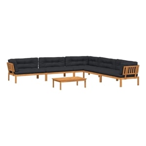 vidaXL 6 Piece Solid Acacia Wood Patio Pallet Sofa Set With Black Cushions