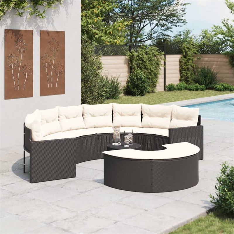 vidaXL Garden Sofa Set in Black & Cream/White