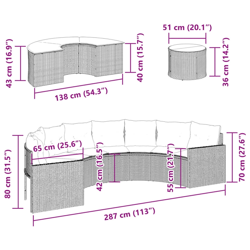 vidaXL Garden Sofa Set in Black & Cream/White