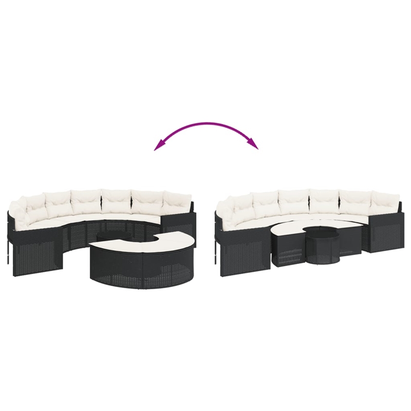 vidaXL Garden Sofa Set in Black & Cream/White