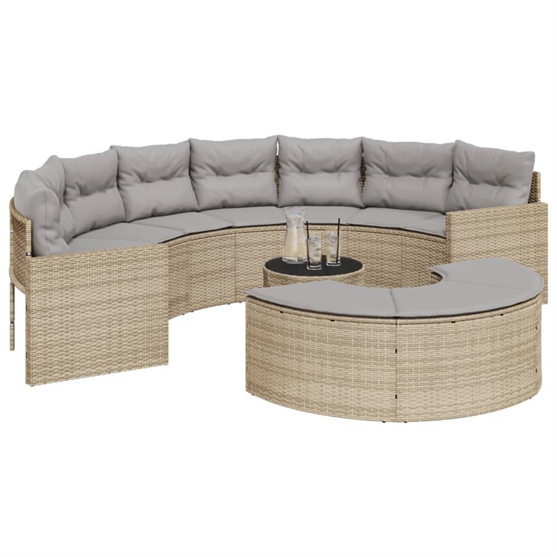 vidaXL Patio Sofa Set in Beige With Light Grey Cushions