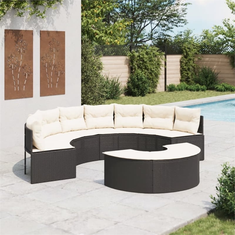 vidaXL Patio Sofa Set in Black & Cream/White Finish