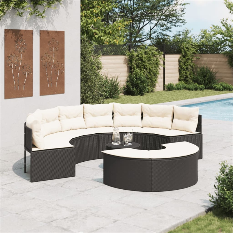 vidaXL Garden Sofa Set in Black & Cream/White Finish