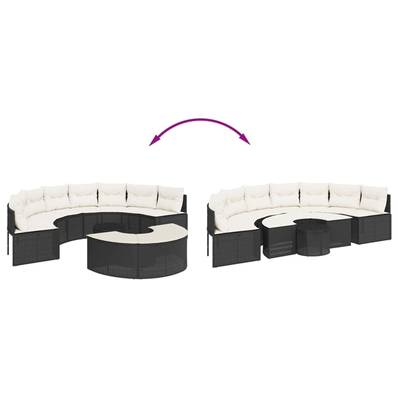 vidaXL Garden Sofa Set in Black & Cream/White Finish
