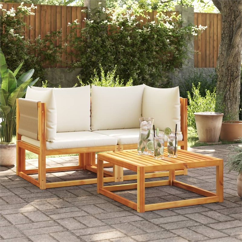 vidaXL 2 Piece Garden Corner Sofa Set With Cushions in Cream White