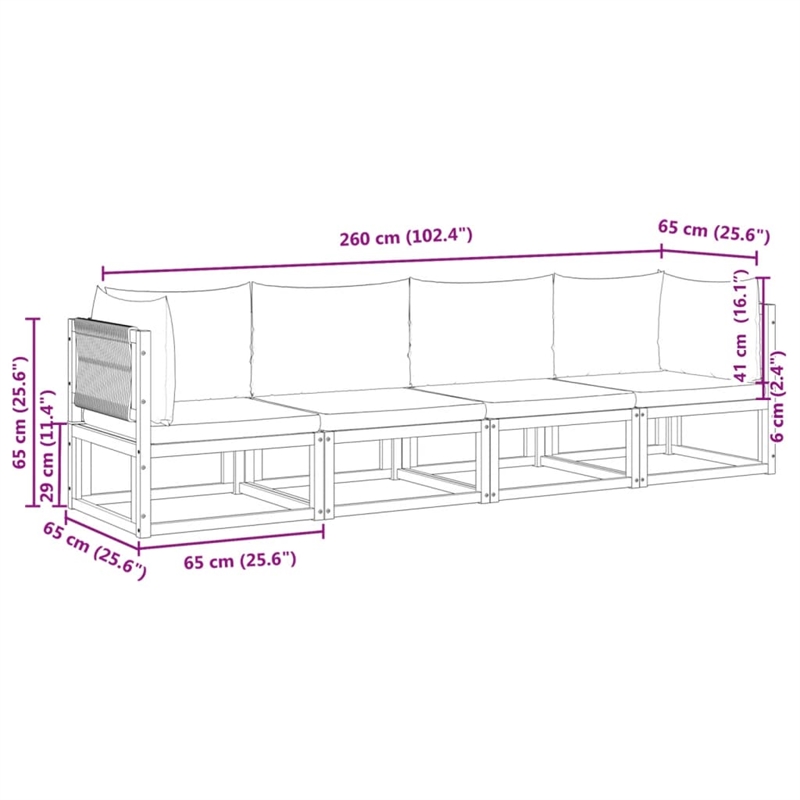 vidaXL 4 Piece Garden Sofa Set With Cushions in Cream White
