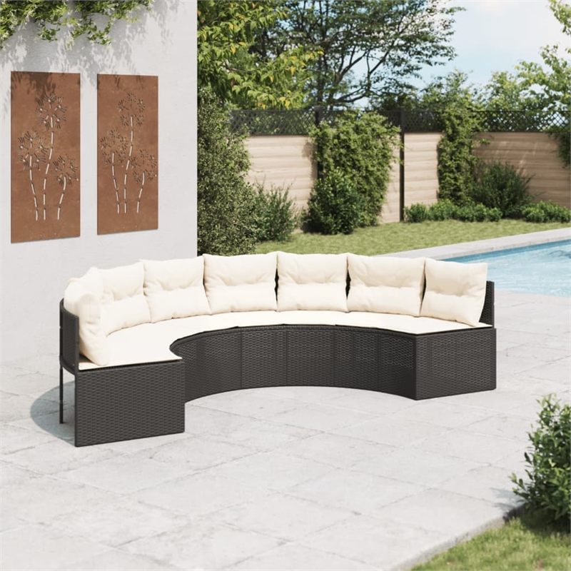 vidaXL Patio Sofa in Black & Cream With White Frame