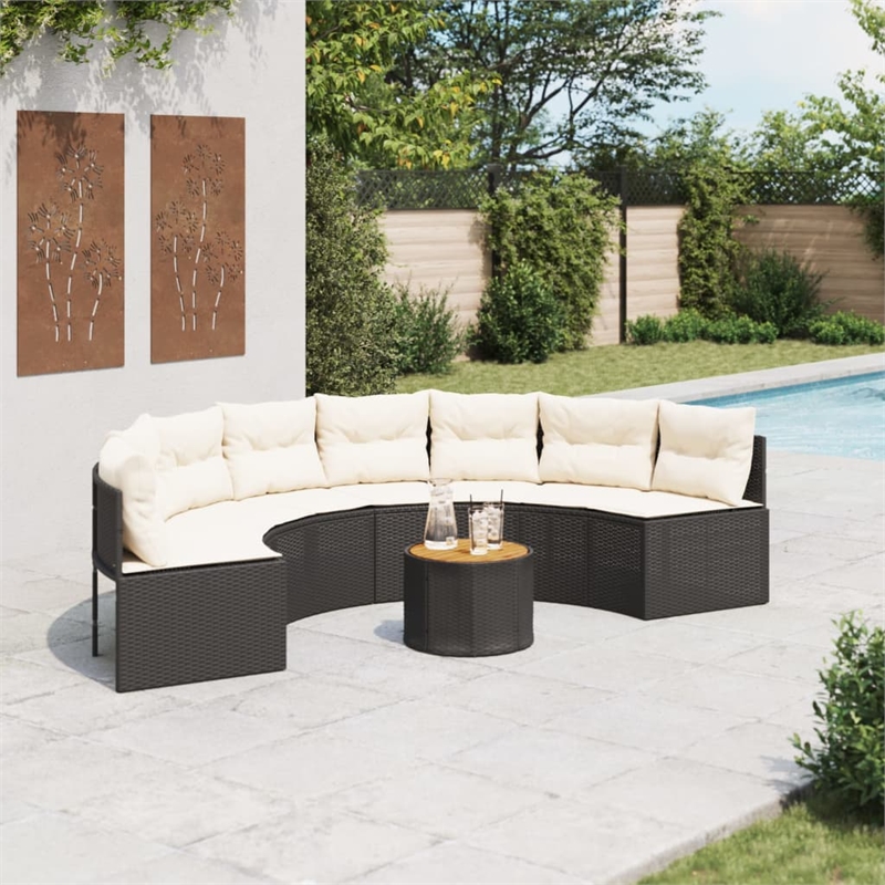 vidaXL Patio Sofa in Black & Cream/White