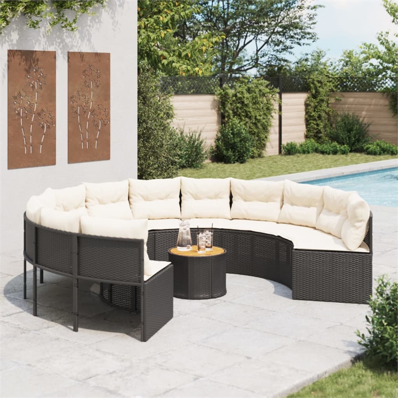 vidaXL Patio Sofa in Black & Cream With White Frame