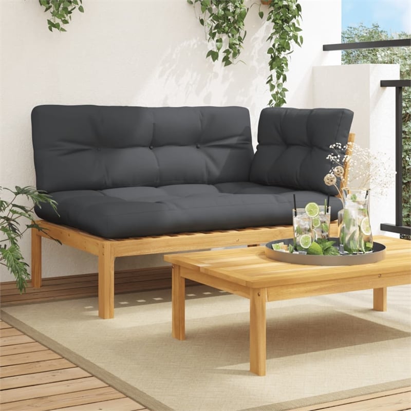 vidaXL Solid Acacia Wood Pallet Corner Sofa w/ Oil Finish & Anthracite Cushions