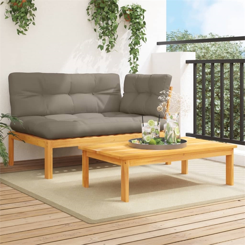 vidaXL Solid Acacia Wood Medium Modular Patio Sofa Set in Taupe